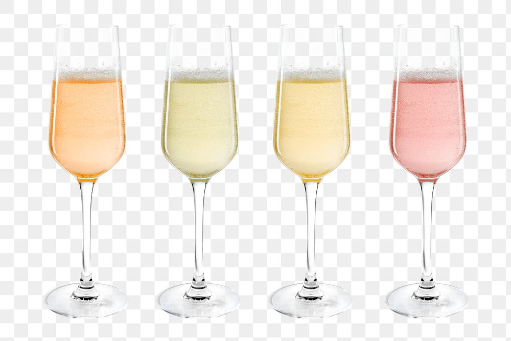 Mixed champagne glasses png product mockup