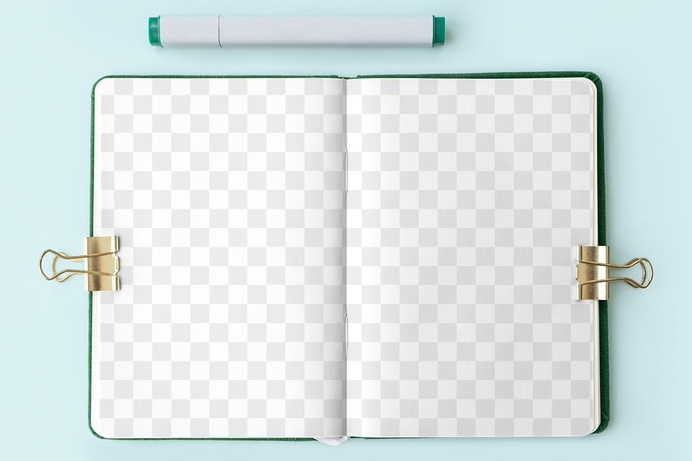 Blank notebook page with bulldog clips design element