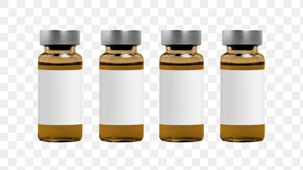 Four png injection bottles mockups with labels