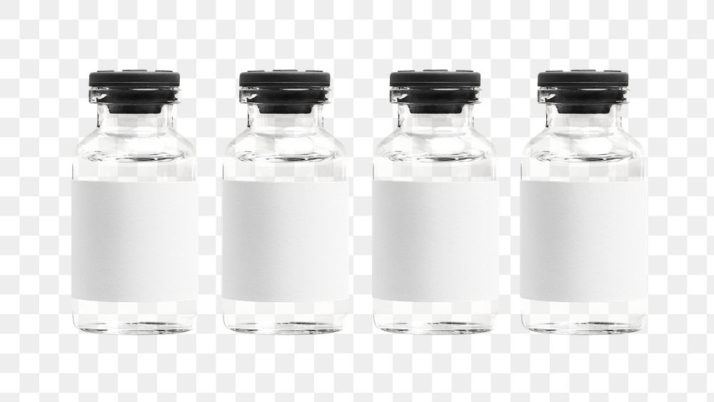 Four png injection bottles mockups with labels