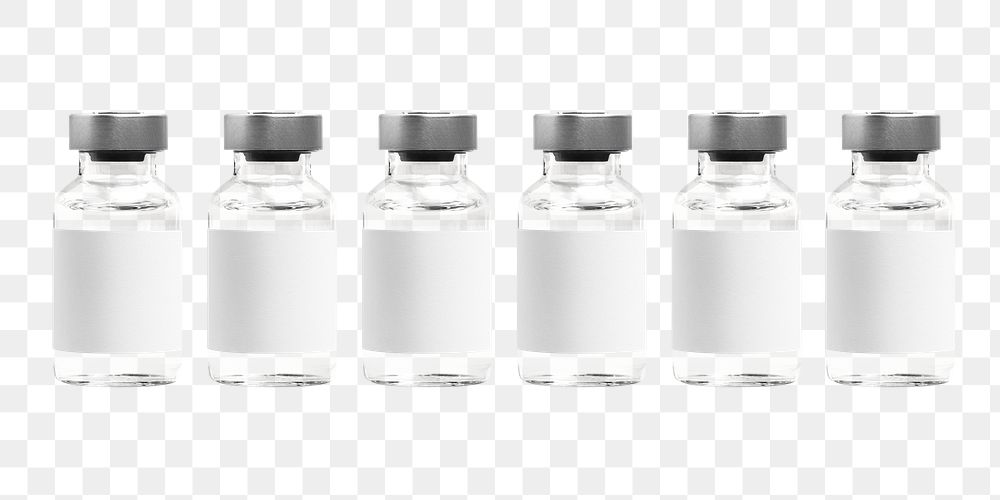 Six png injection vial bottles mockups with labels
