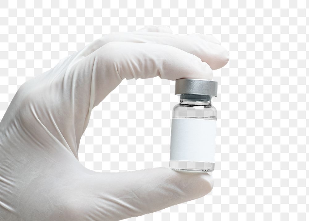 Png medicine glass vial in doctor's hand mockup 