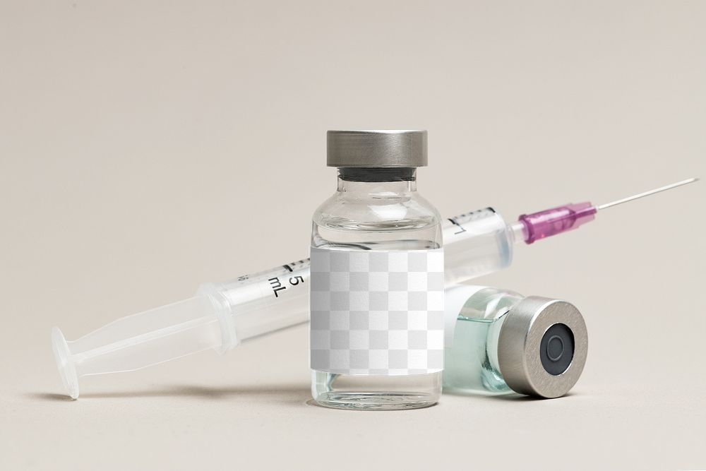 Клон маркет. Medical vaccination Bottle Mockup.