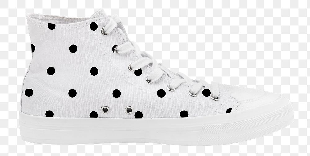 Png sneakers white mockup with polka dot unisex footwear fashion