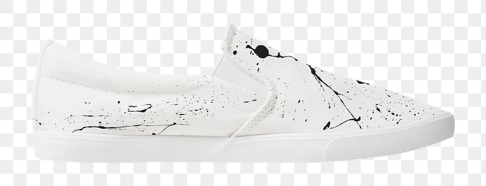 Png white slip-on mockup with paint splash design streetwear sneakers fashion