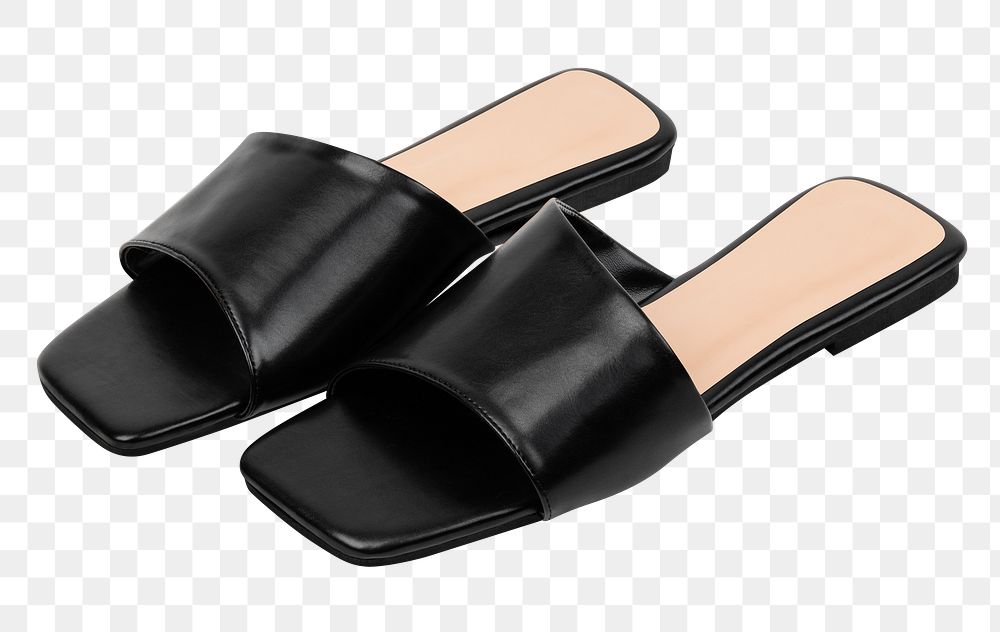 Png black mule sandals mockup summer footwear fashion