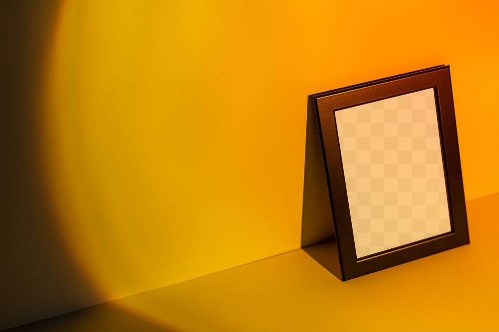 Picture frame png mockup with yellow sunset projector lamp