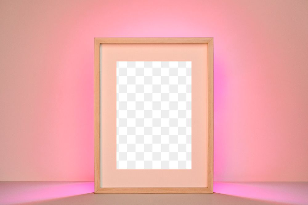 Picture frame png mockup with pink sunset projector lamp