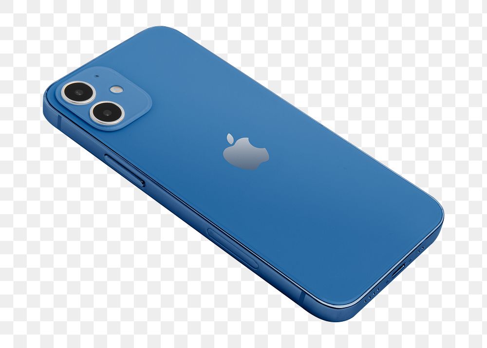 Blue Apple iPhone 12 Mini png phone rear view mockup. SEPTEMBER 17, 2020 - BANGKOK, THAILAND