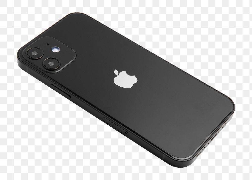 Black Apple iPhone 12 png phone rear view mockup. NOVEMBER 12, 2020 - BANGKOK, THAILAND