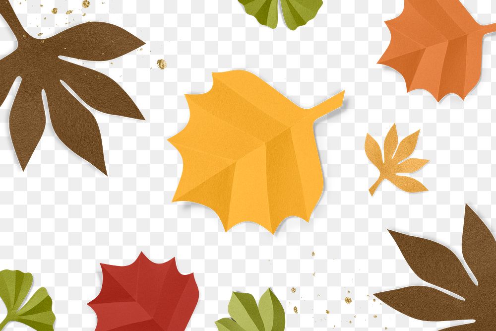 Png autumn leaf pattern in paper craft style transparent background