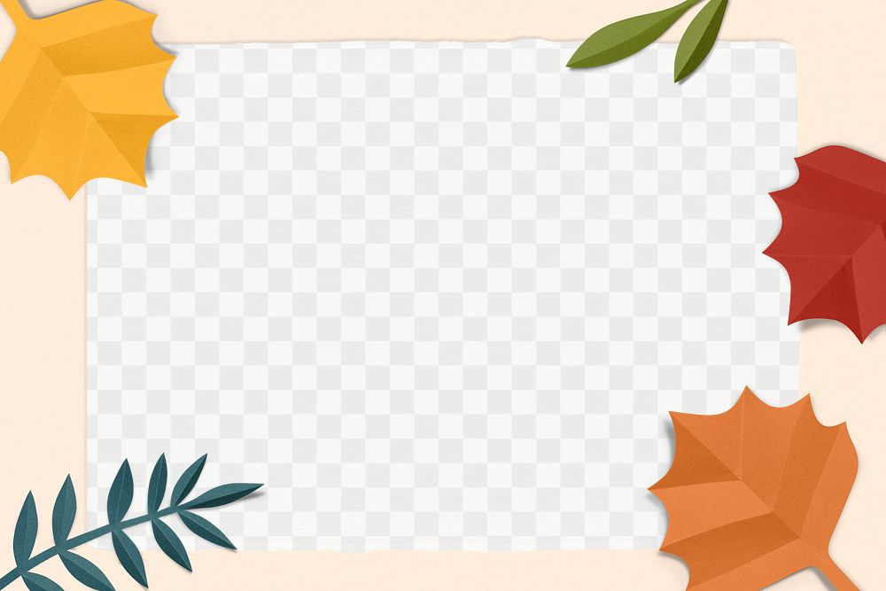 Paper craft leaf frame png mockup in autumn tone