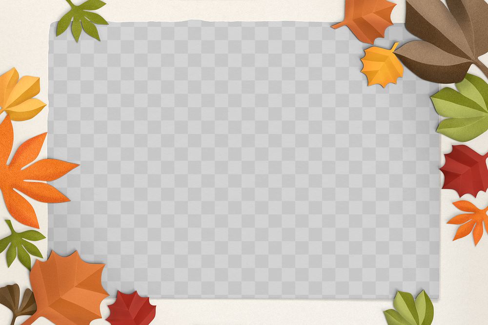 Autumn leaf frame png mockup in paper craft style