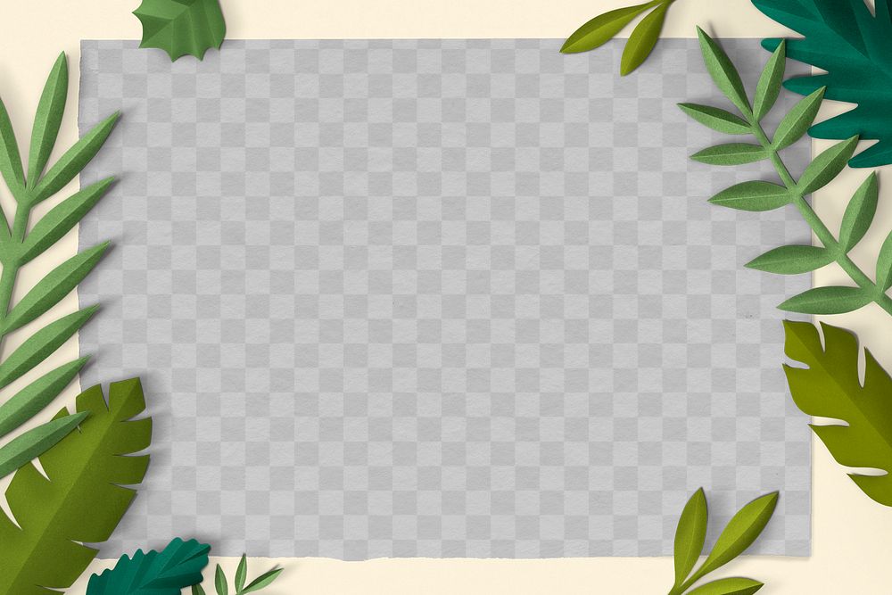 Green leaf frame png mockup in paper craft style