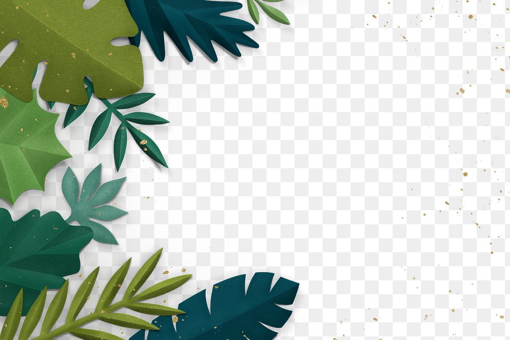 Png spring leaf border in flat lay style