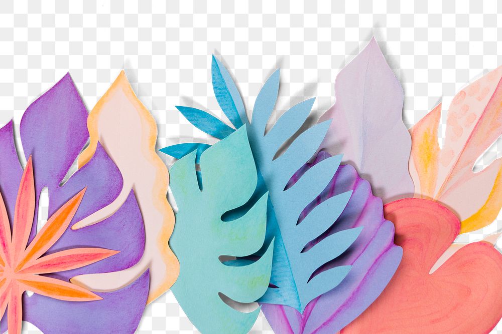 Png summer leaf border in paper craft style