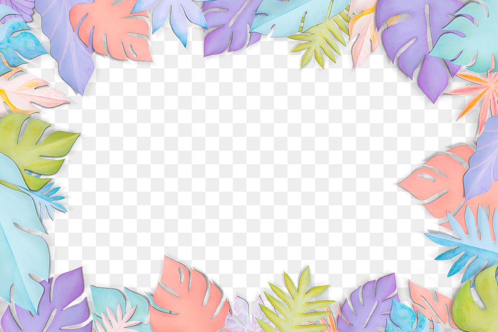 Png paper craft leaf frame mockup flat lay style