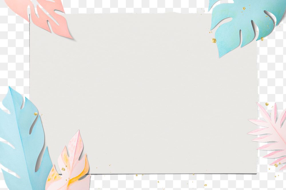 Png transparent frame with pastel leaf border in flat lay style