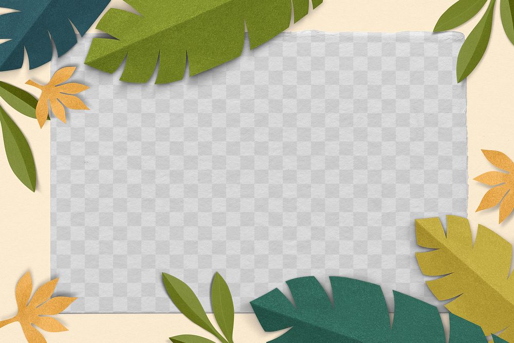 Green leaf frame png mockup in paper craft style