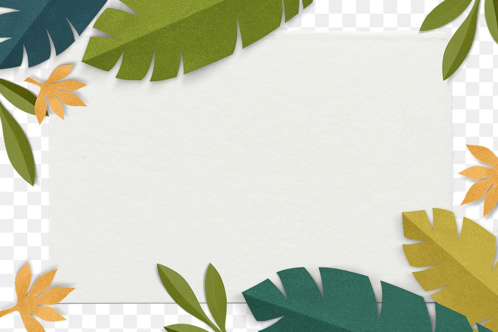 Png transparent frame with green leaf border in flat lay style