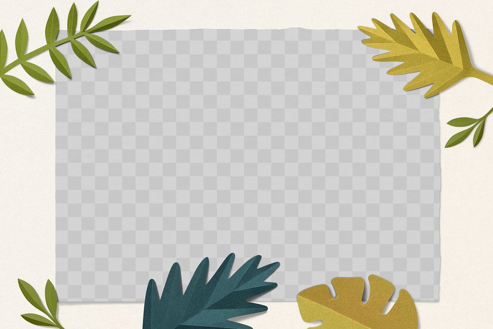 Green leaf frame png mockup in paper craft style