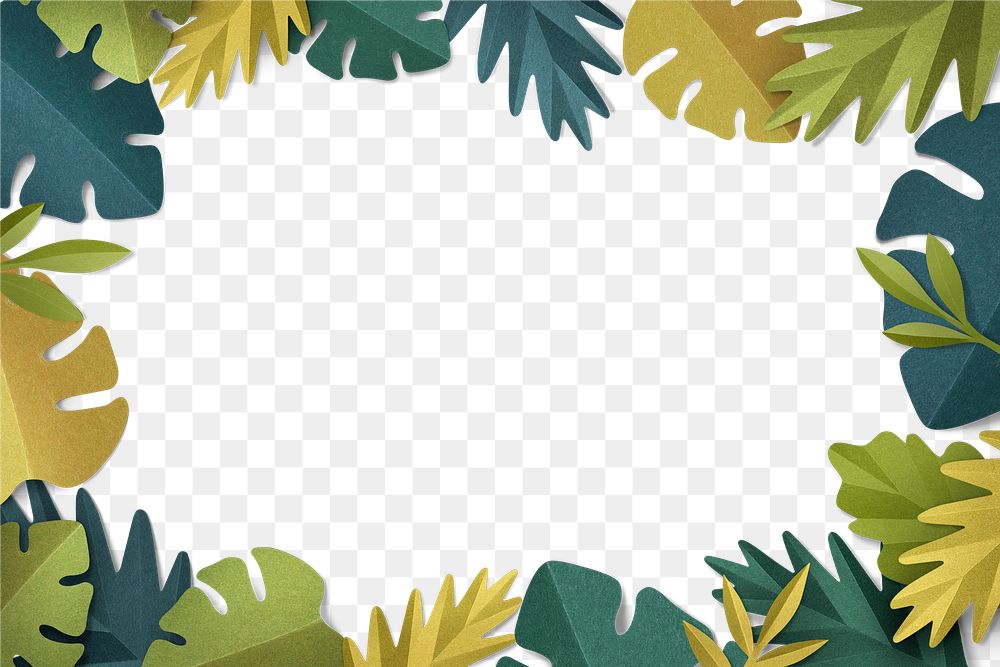 Green leaf frame png mockup in paper craft style