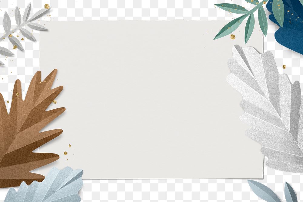 Png transparent frame with winter leaf border in flat lay style