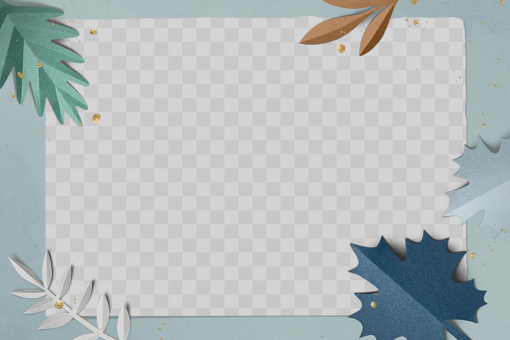 Paper craft leaf frame png in winter tone flat lay style