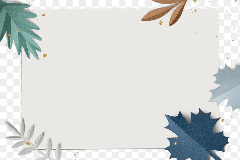 Png transparent frame with winter leaf border in flat lay style