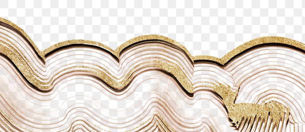 Luxury abstract textured border png in gold DIY wavy raked pattern