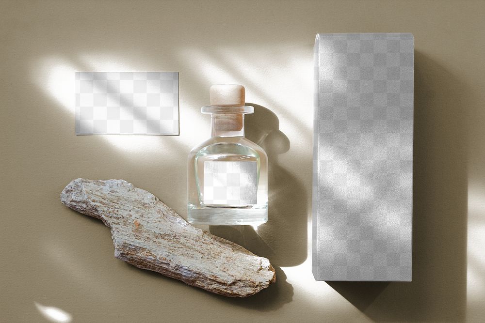 Perfume bottle png mockup transparent, aesthetic business branding, beauty product packaging