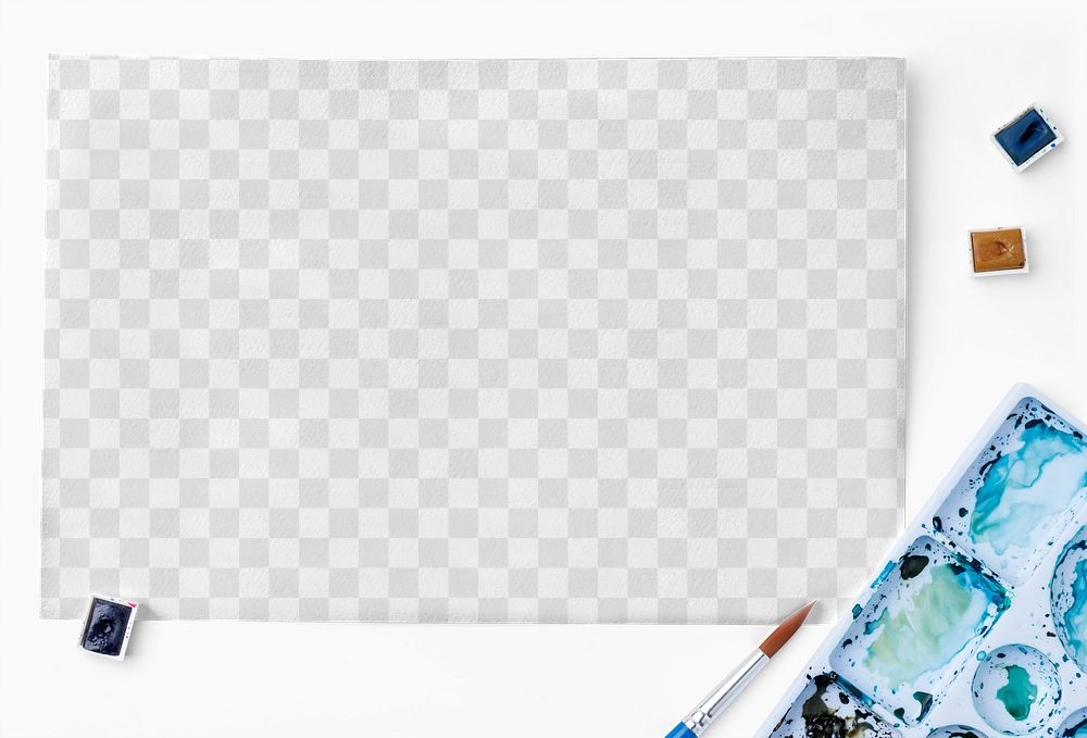 Paper png mockup with blue watercolor palette
