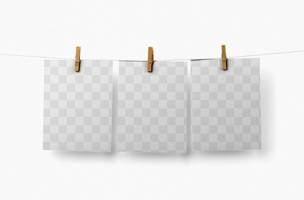 Three photos hanging png mockup transparent 