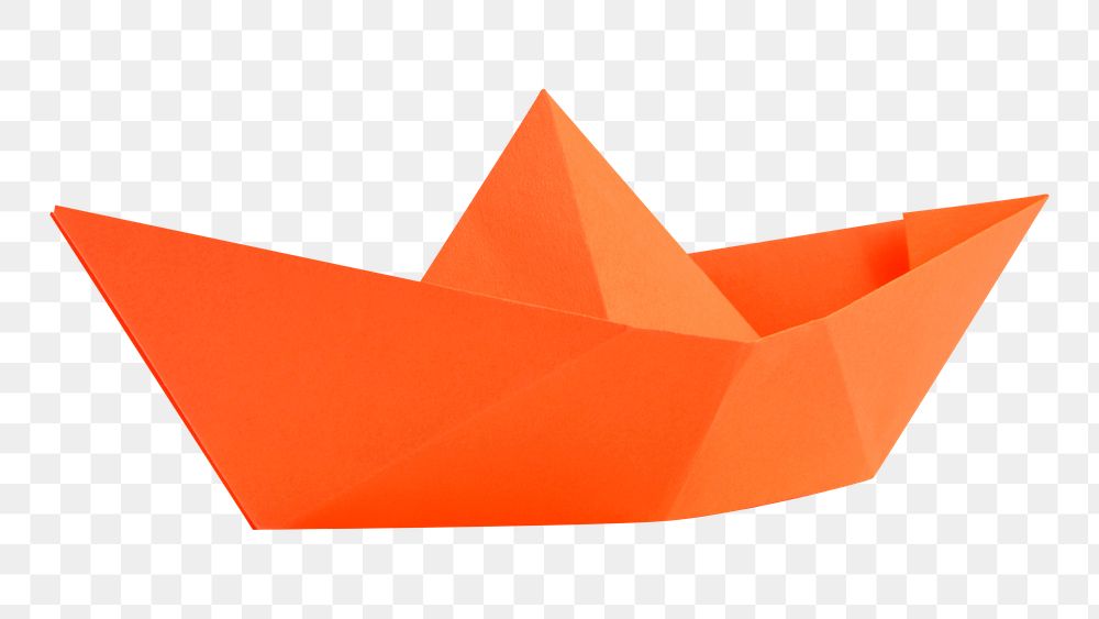 Boat origami png sticker, orange  paper craft image on transparent background