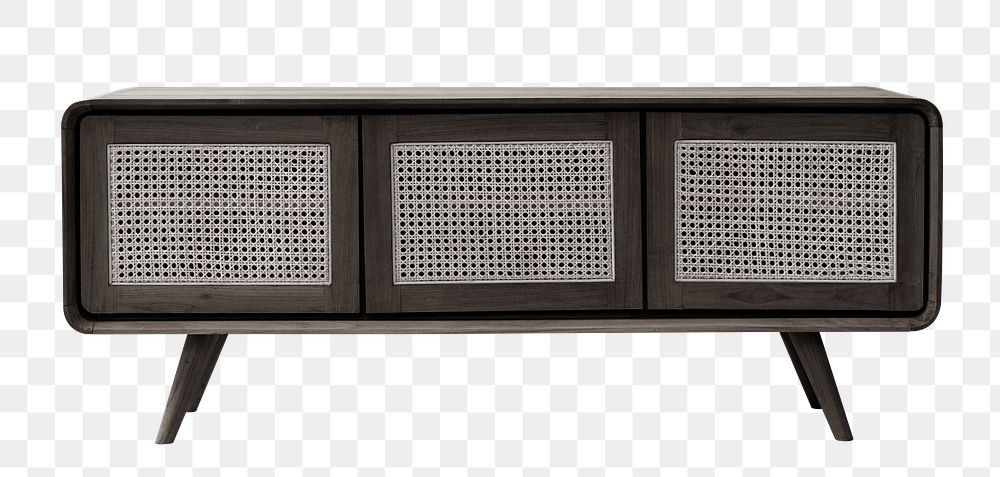 Rattan TV cabinet png mockup entertainment unit furniture