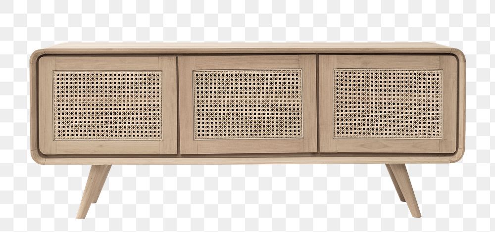 Rattan TV cabinet png mockup entertainment unit furniture