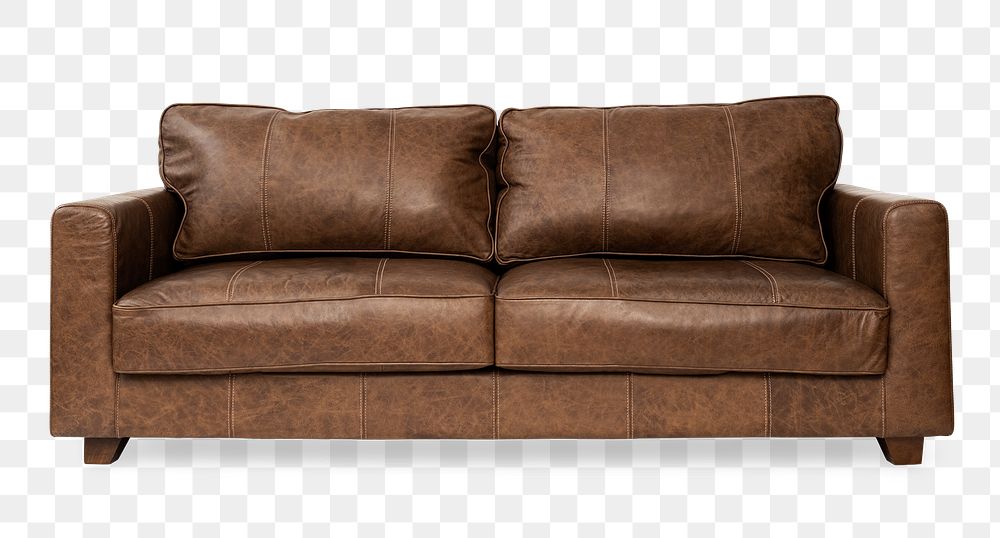 Industrial sofa png mockup brown leather couch living room furniture
