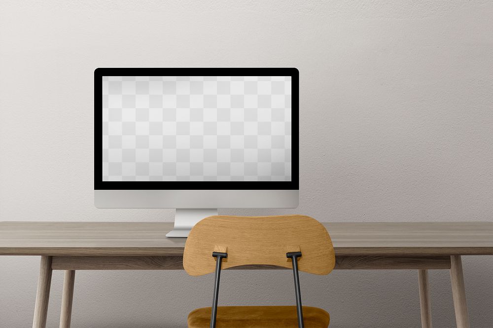 Computer screen png mockup on a desk minimal home office zone design
