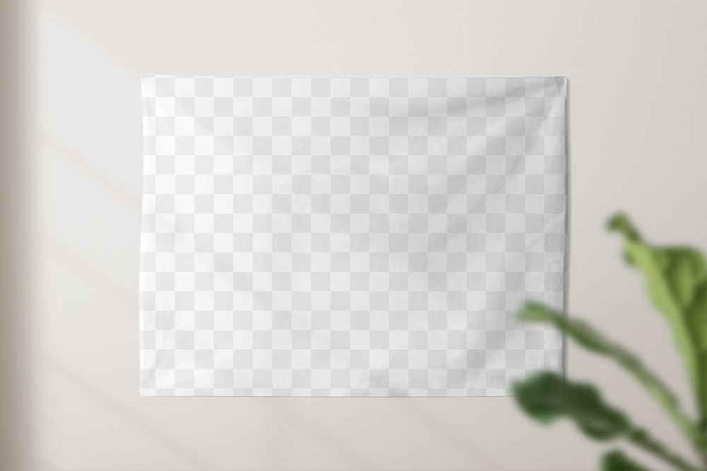 Wall tapestry png mockup with window shadow