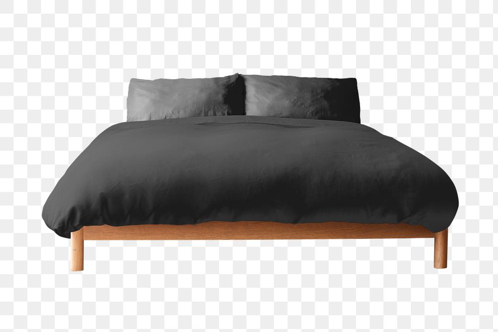 Minimal bed png mockup with black bedding