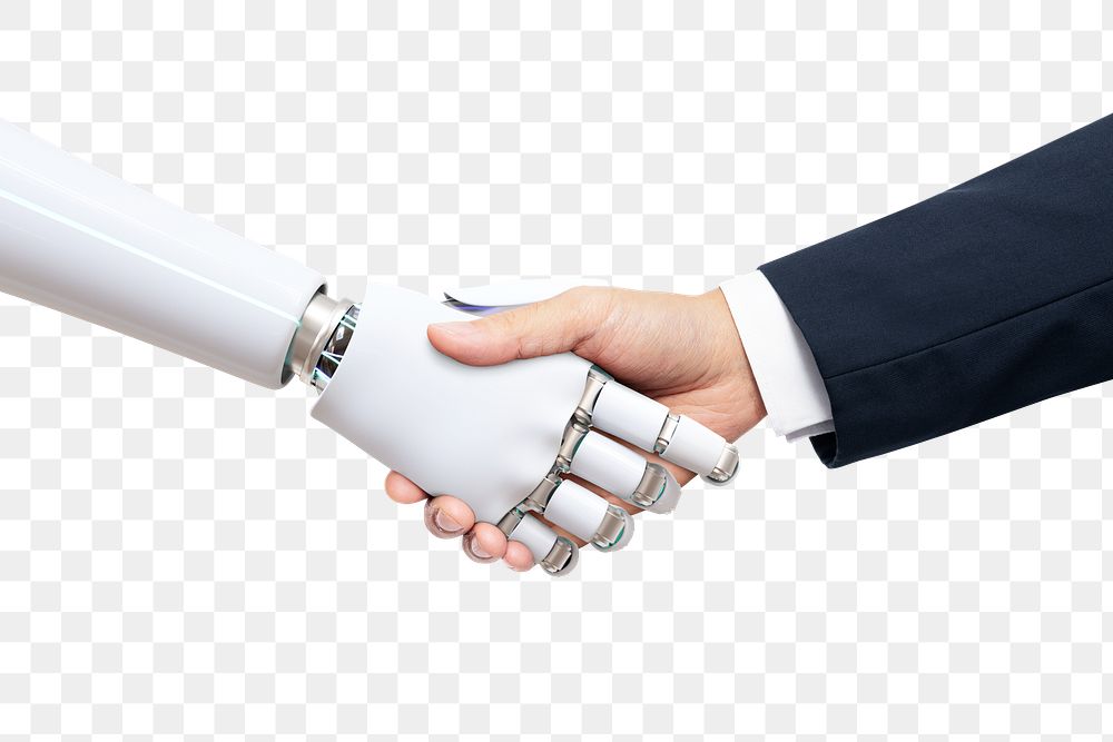 Business png hand robot handshake, artificial intelligence digital transformation
