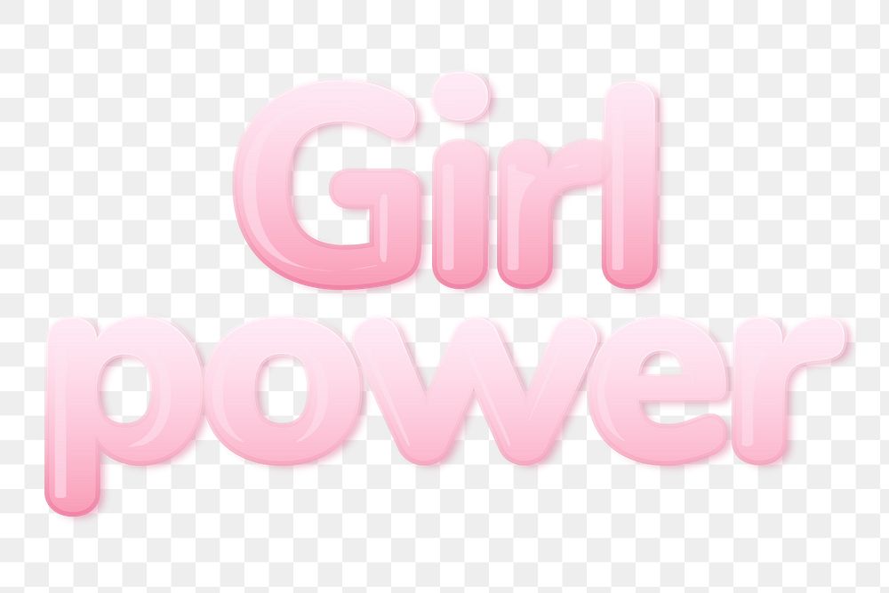 Girl power png word sticker in pink bubble gum text style
