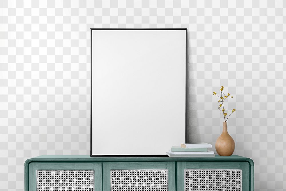 Living room wall png mockup with blank picture frame