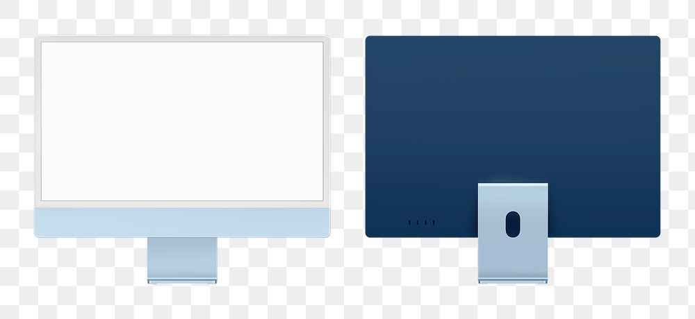 Blue computer png mockup with white screen digital device