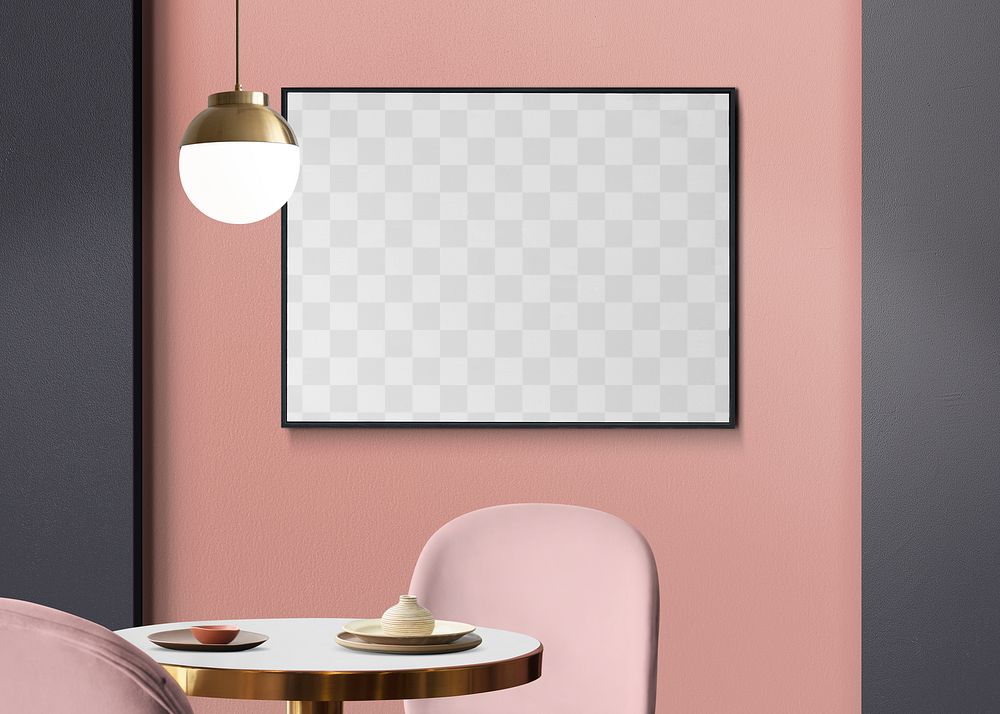 Png frame mockup hanging in chic luxury dining room