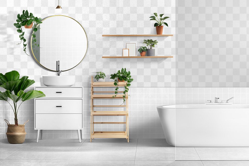 Retro bathroom wall mockup png authentic interior design