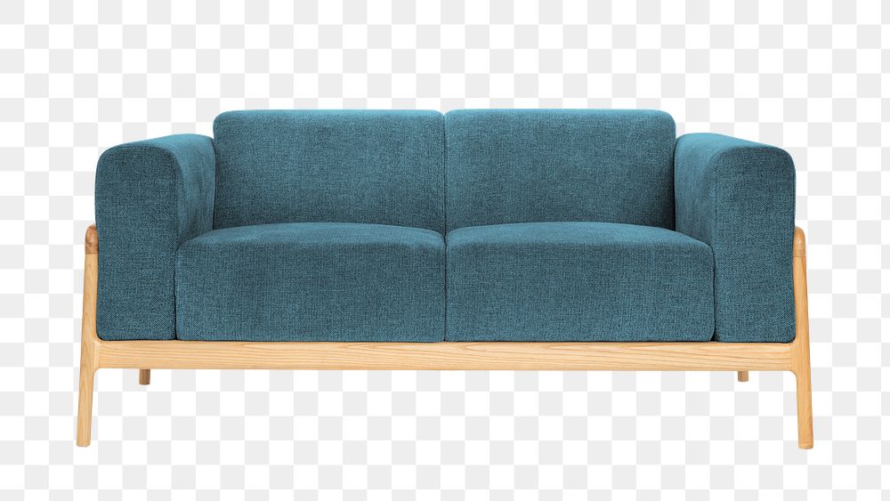 Teal modern sofa png mockup living room furniture