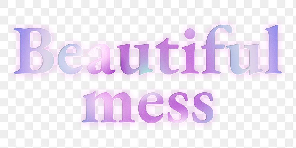 Png beautiful mess sticker typography in purple gradient font