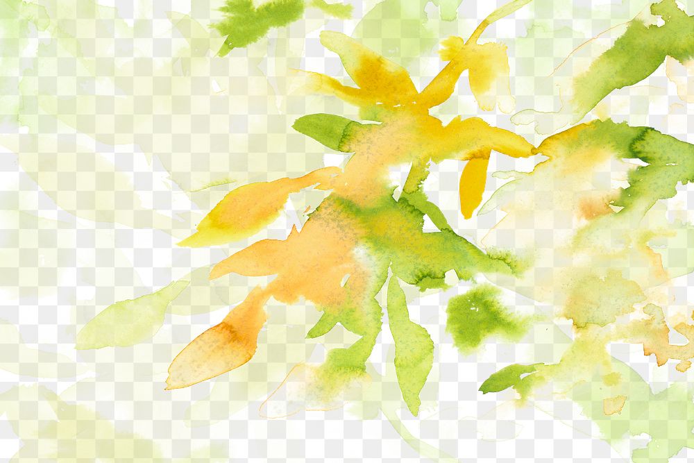 Spring png floral watercolor background in green with leaf illustration