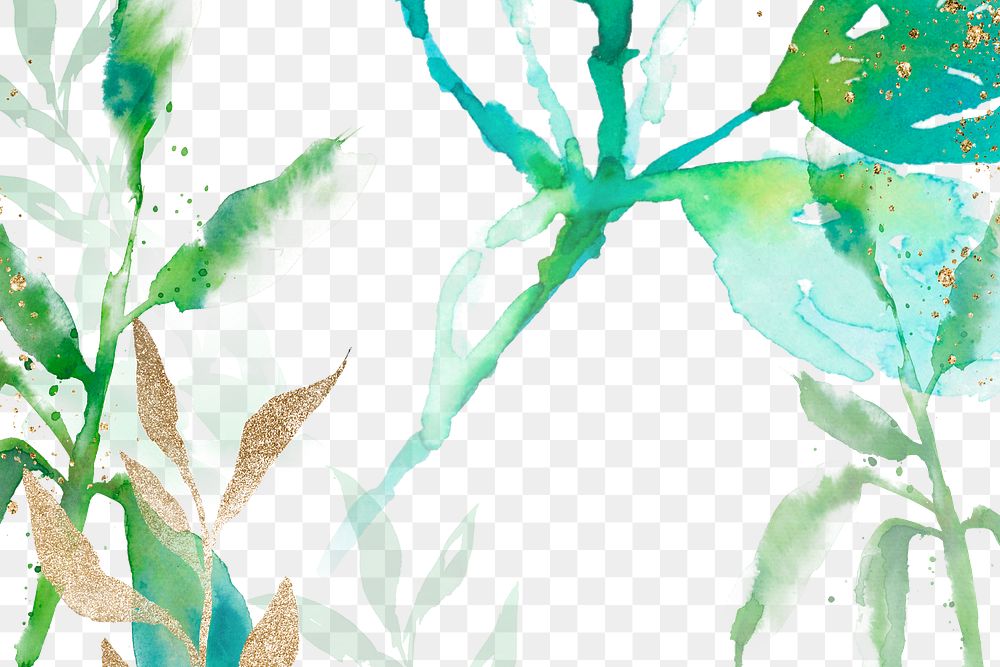 Spring png floral watercolor background in green with leaf illustration